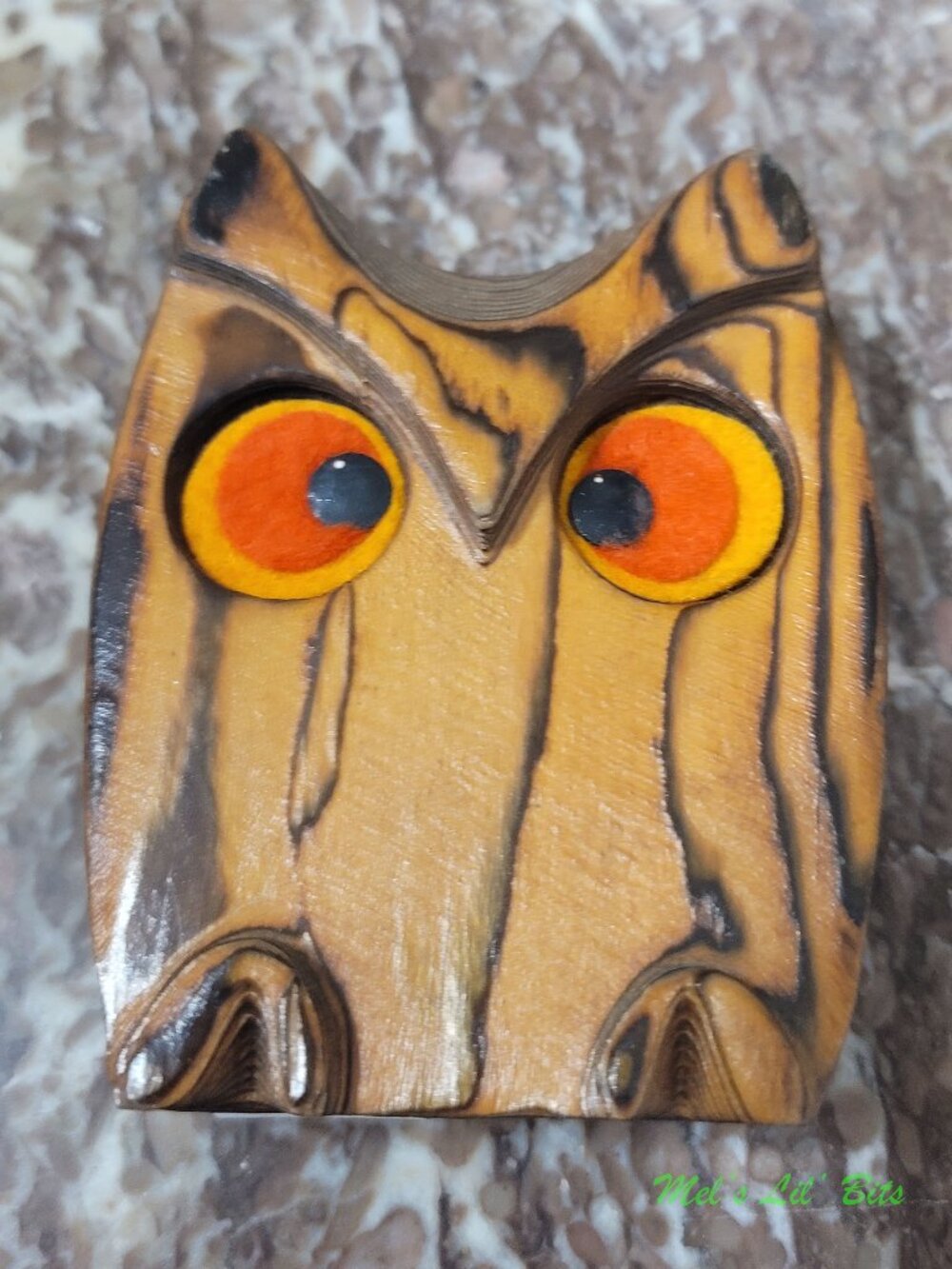 Vintage 1980s Retro Wooden Owl Figurine Statue